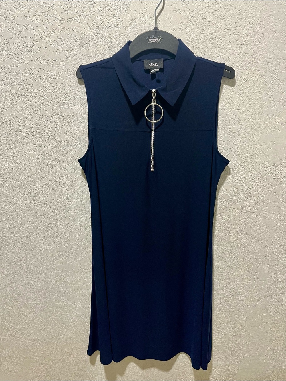 MSK Navy Blue Sleeveless Collared Ring Zip Front Shift Dress